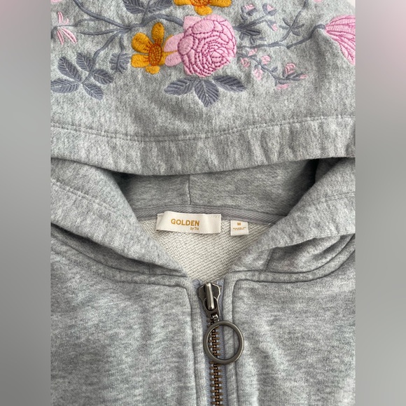 Golden by TNA Aritzia Embroidered French Terry Zip-Front Oversized Hoodie Size M - Picture 8 of 13